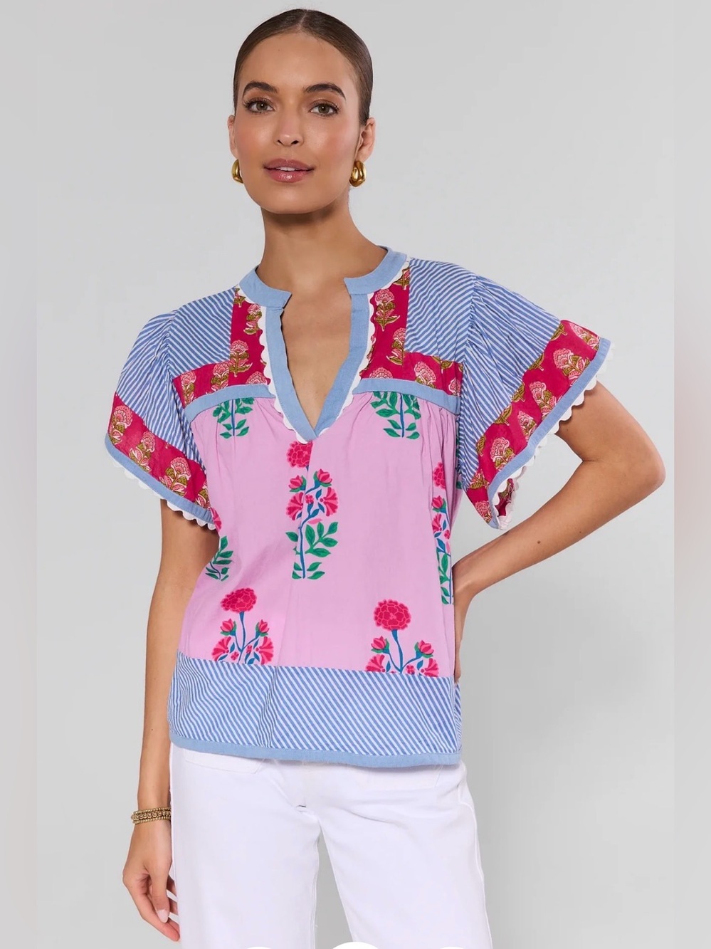 THML Floral Patchwork Ruffle Sleeve Blouse | Size M - Picture 10 of 10